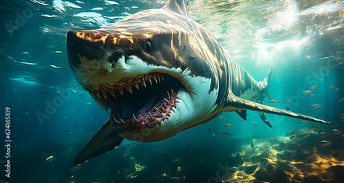 Angry shark looking to the camera  Predator Attack - AI generated 