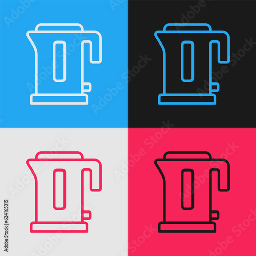 Pop art line Electric kettle icon isolated on color background. Teapot icon. Vector