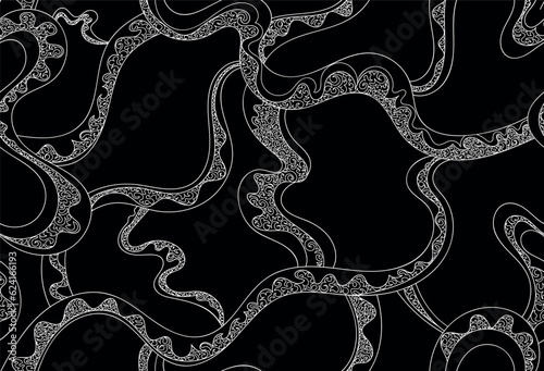 Decorative abstract vector seamless pattern wth handwritten figured ornamental lines 
