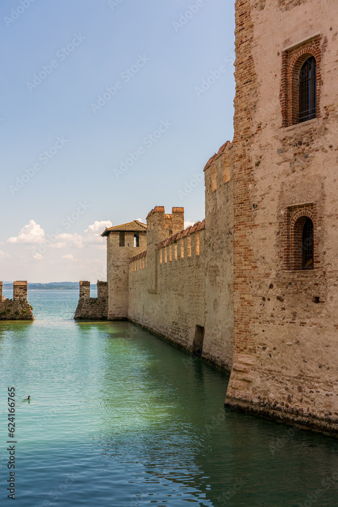 View of the Scaliger Castle in Sirmione on Lake Garda in Italy.