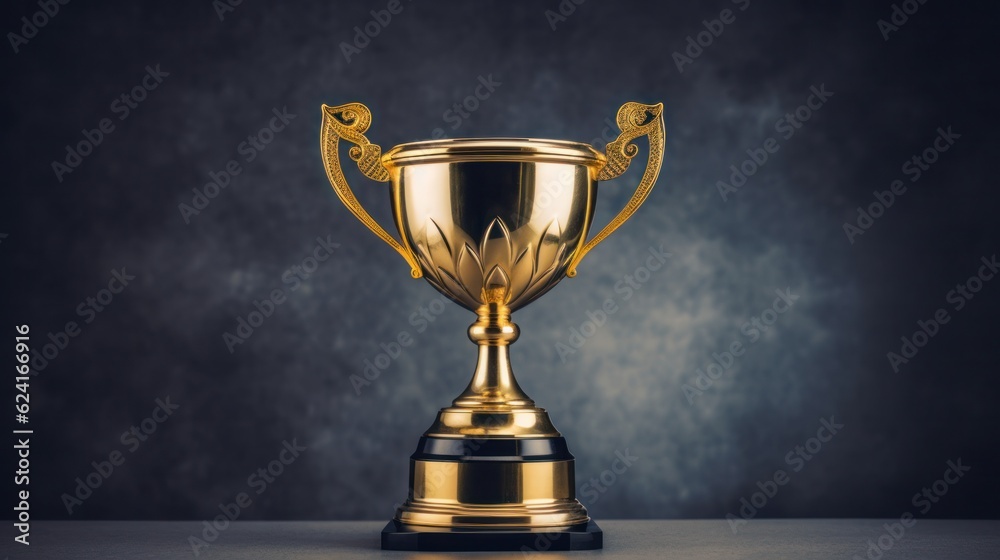Gold winner trophy on dark background. Illustration AI Generative. Gold winner trophy on dark background. Illustration AI Generative.