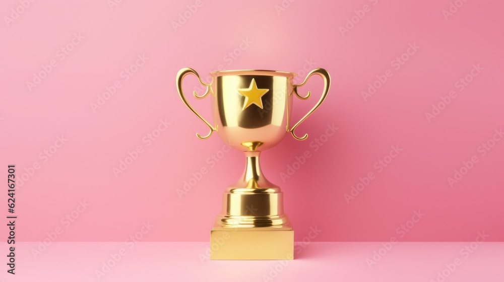 Pink background with champion trophy. Illustration AI Generative. Pink background with champion trophy. Illustration AI Generative.