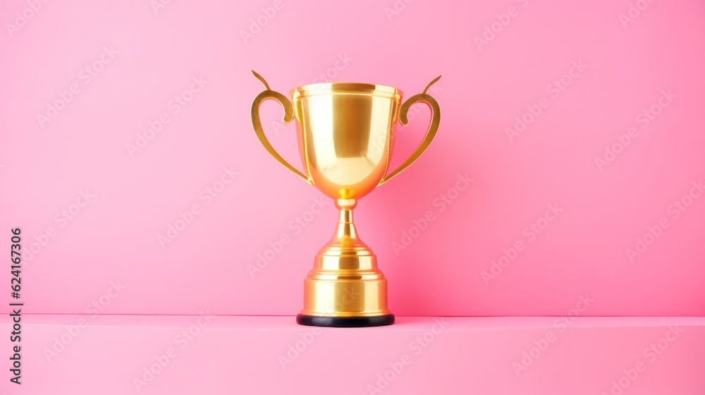 Pink background with champion trophy. Illustration AI Generative. Pink background with champion trophy. Illustration AI Generative.