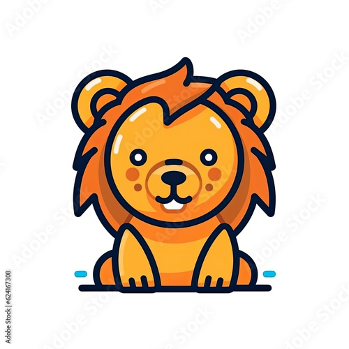 Portrait of Lion cute animal icon. Line style character avatar. Generative AI