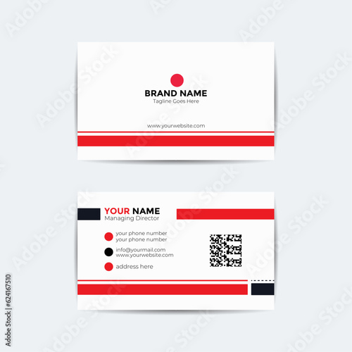 Creative and modern Business card template design, Simple clean white business card design template ,Professional elegant illustration Business card template design, red and white background colour