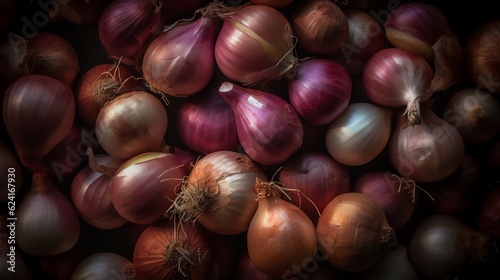 onion lies on a dark background, ai generation