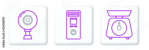 Set line Scales, Web camera and Remote control icon. Vector