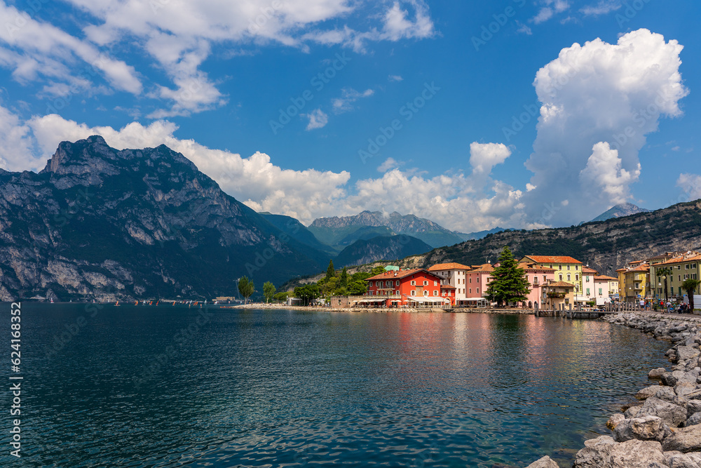 Panoramic view of Torbole old town on Lake Garda in Italy.