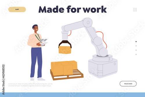 Made for work concept for landing page design website template offering smart warehouse technology