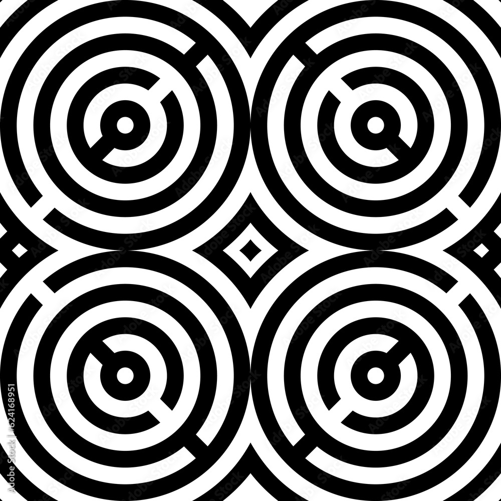 Black stylized circles on white background. Seamless circular surface pattern design. Symmetric geometric repeating rounds abstract. Rings wallpaper. Digital paper. Interior decorative board. Vector Black stylized circles on white background. Seamless circular surface pattern design. Symmetric geometric repeating rounds abstract. Rings wallpaper. Digital paper. Interior decorative board. Vector