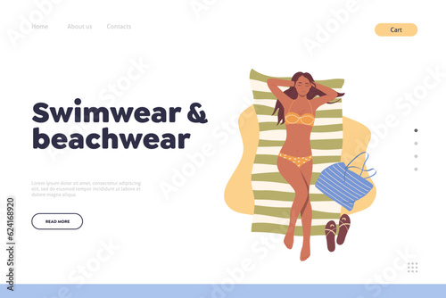 Swimwear and beachwear landing page design template for online shop store offering summer clothes