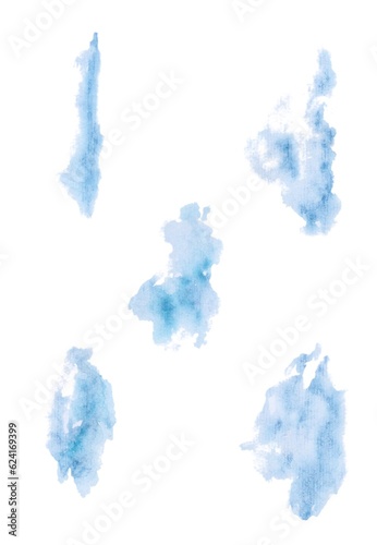 Blue clouds on a white background. Watercolor clouds. Sky