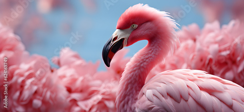 Flamingo walking, pink background Generative AI © kitti