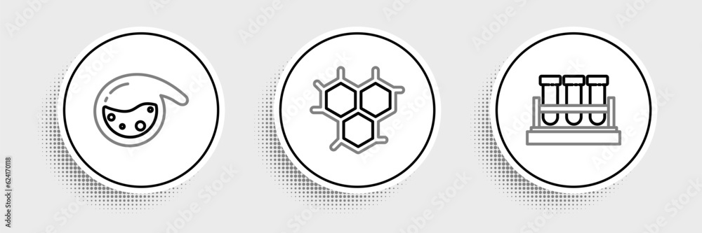 Set line Test tube and flask chemical, and Chemical formula icon. Vector Set line Test tube and flask chemical, and Chemical formula icon. Vector