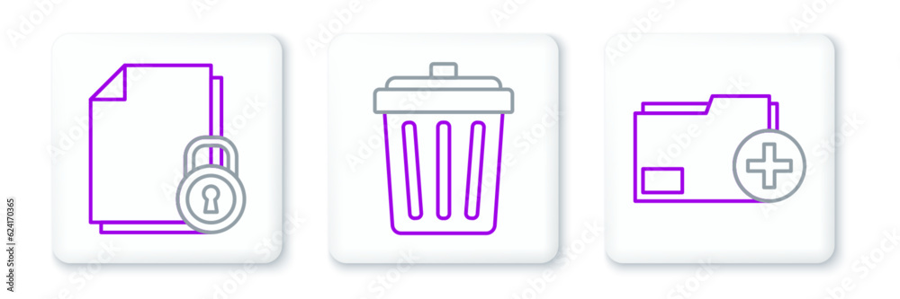 Set line Add new folder, Document and lock and Trash can icon. Vector Set line Add new folder, Document and lock and Trash can icon. Vector