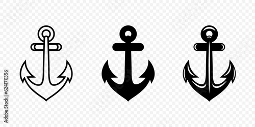 Vector Anchors. Anchor Silhouette Icon Set. Black and White Anchor with Outline. Anchor Design Template Collection. Vector Illustrtion