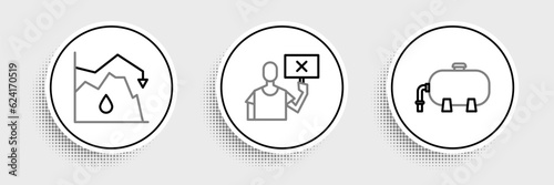 Set line Oil industrial factory building, Drop crude oil price and Nature saving protest icon. Vector