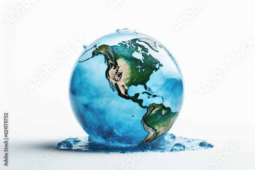 Water scarcity concept on Earth isolated on a white background  raising awareness about water scarcity challenges. Generative AI