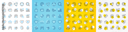 Vector icons set of Heart flame, Lgbt and Love letter line icons pack for web with Honeymoon cruise, Love gift, Like button outline icon. Heart, Inclusion, Marriage rings pictogram. Vector