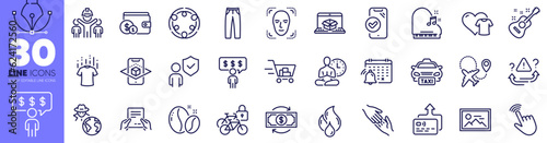 Coffee beans, Flammable fuel and Shopping cart line icons pack. Helping hand, Card, Online delivery web icon. Inclusion, Buying accessory, Bicycle lockers pictogram. Piano. Vector