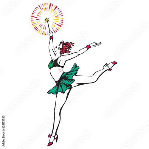 fairy girl with glowing magic wand vector illustration
