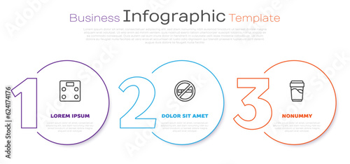 Set line Bathroom scales, No Smoking and Glass with water. Business infographic template. Vector