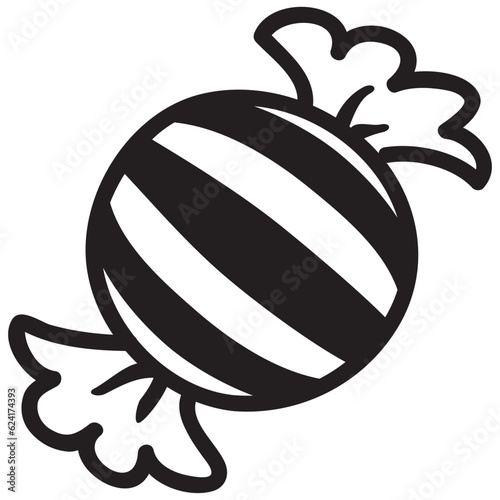 Black single round wrapped candy line icon. Simple sweetness flat design pictogram, clip art vector illustration for ads app logo web banner button ui ux interface element isolated on white background