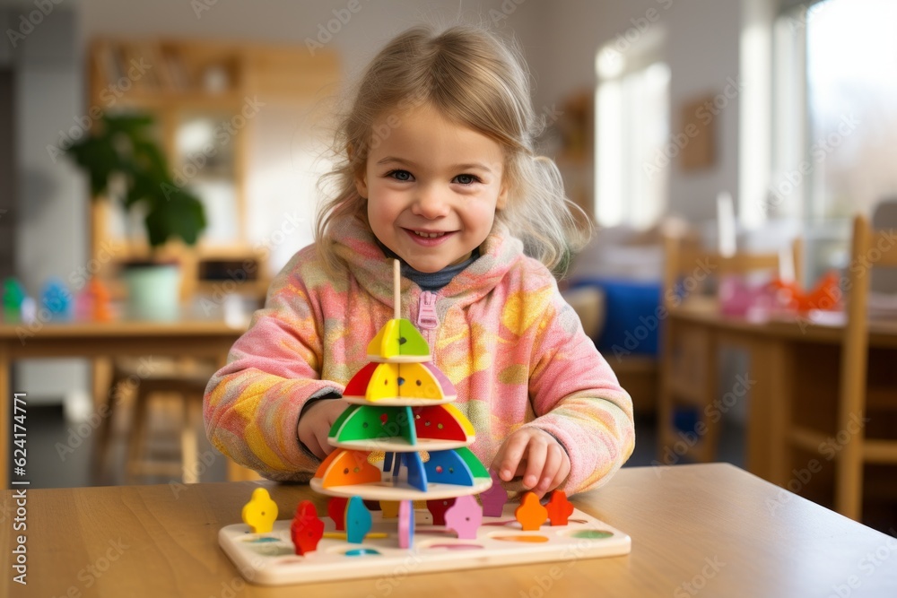 © top images - Children in kindergarten in educational classes. Back To School concept. Background with selective focus