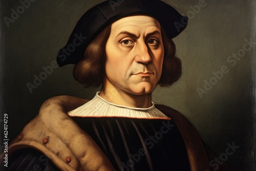 Portrait of Christopher Columbus in the style of classical artists painting. The concept of Columbus day and the discovery of America. photo