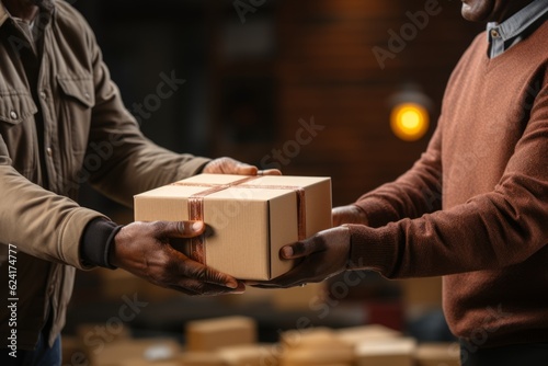 Box with goods. Delivery of online order online store. Background with selective focus and copy space © top images