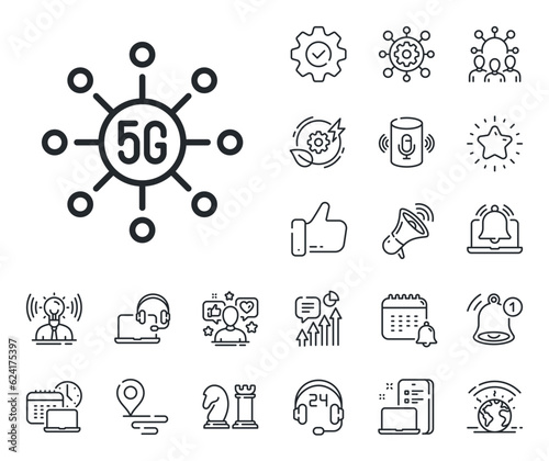 Wifi wireless network sign. Place location, technology and smart speaker outline icons. 5g technology line icon. Mobile data transmission symbol. 5g technology line sign. Vector