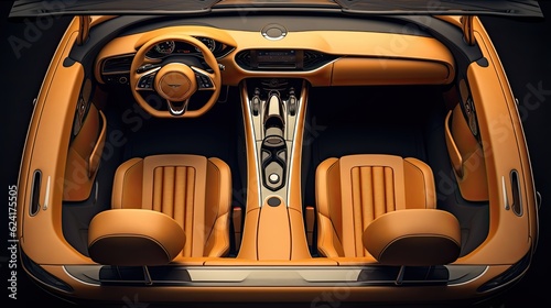 A top down view of a high end car interior. Generative AI composite.  © Dannchez