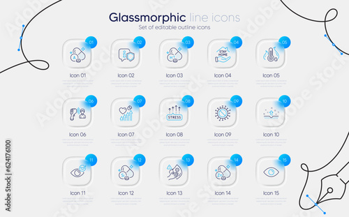 Set of Silicon mineral, Zinc mineral and Vitamin h1 line icons for web app. Vitamin a, Stress grows, Fever temperature icons. Shield, Clean skin, Dirty mask signs. Heart beat. Vector