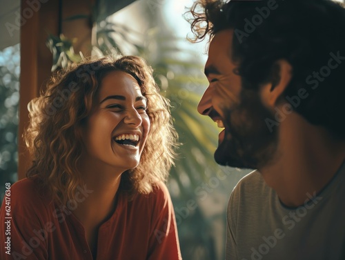 A man and woman laughing together