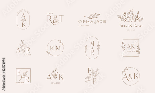 Wedding logos, hand drawn elegant, delicate and minimalist monogram collection