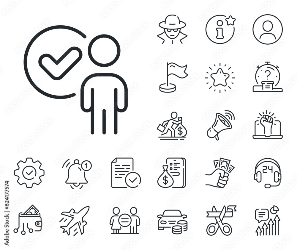 Accepted man sign. Salaryman, gender equality and alert bell outline