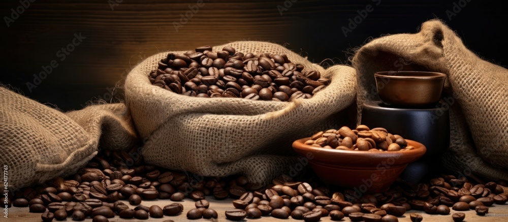 Coffee beans assortment in canvas bags - Rustic Coffee Kitchen Varieties of Coffee Beans - Brewing Essentials for Coffee Lovers Coffee beans assortment in canvas bags - Rustic Coffee Kitchen Varieties of Coffee Beans - Brewing Essentials for Coffee Lovers