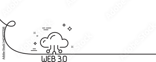 Web3 line icon. Continuous one line with curl. Web 3.0 internet technology sign. Decentralized system symbol. Web3 single outline ribbon. Loop curve pattern. Vector