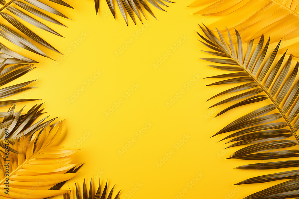 Yellow background with palm leaves