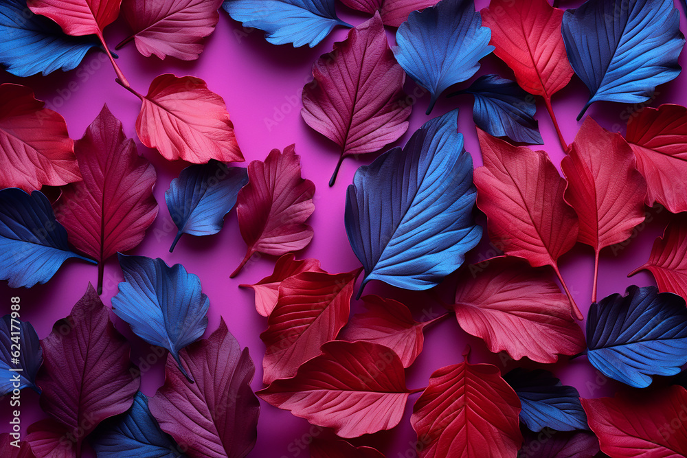 Purple & blue & red leaves background