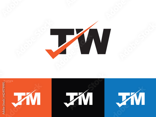 Checklist Alphabet tw Letter Logo, Checkmark tw Business Logo Icon Design photo
