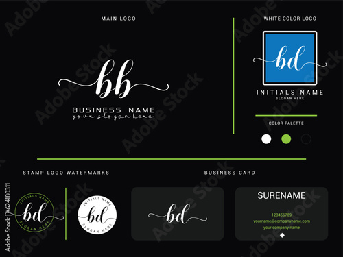Hand Drawn bb Logo Letter, Minimal bb Signature Luxury Letter Logo With Presentation