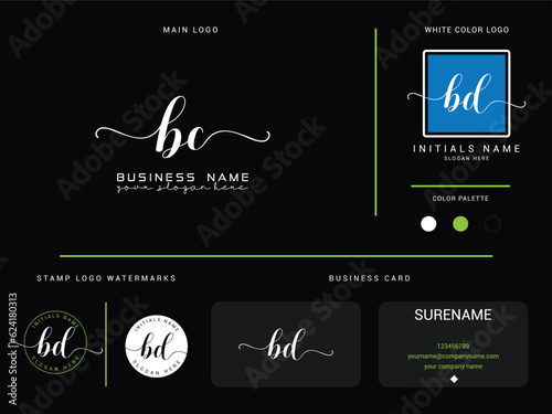 Hand Drawn bc Logo Letter, Minimal bc Signature Luxury Letter Logo With Presentation