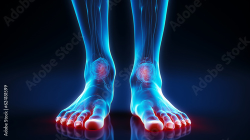 Joint paint or injury in feet and ankles, x-ray style illustration © Artofinnovation