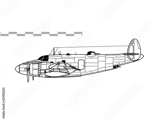 Lockheed Ventura PV-1. Vector drawing of WW2 patrol bomber. Side view. Image for illustration and infographics.