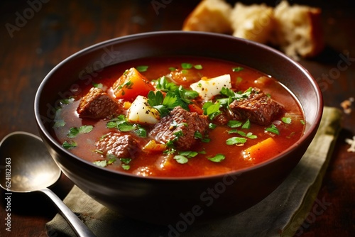 Comforting and hearty soups and stews. Soup or stew of meat and vegetables seasoned with paprika and other spices. Generative AI technology