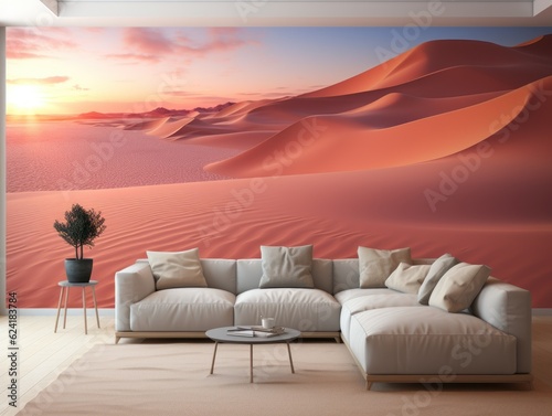 Desert Elegance: AI-Generated Mockup of Minimalist Interior with E-Frame and Wall Art © bdrvoloshin