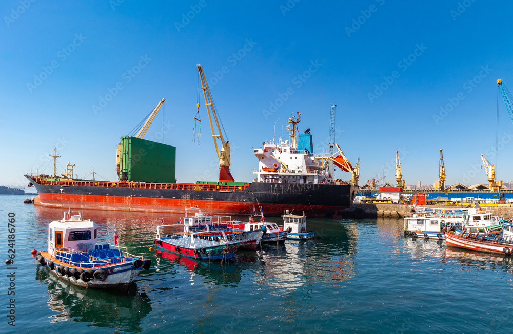 cargo ship in port Vina del Mar, Valparaiso, Chile