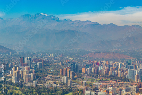 city skyline buildings in Santiago, Chile andes mountain range