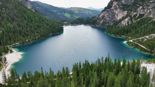 drone photo Lake Braies, lago di braies Dolomites Italy europe